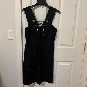 Black linen mini dress